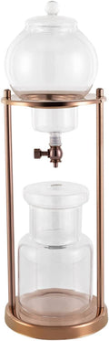 20.29oz Cold Brew Coffee Maker Wooden Ice Coffee Machine Stainless Steel and Borosilicate GlassStainless Steel and Borosilicate Glass Long Neck Sharing Pot with Measuring Spoon (Gold)