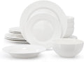 16 Piece Porcelain Dinnerware Set – White Hobnail Embossed Dish Set for 4 Microwave &amp Dishwasher Safe Plates and Bowls