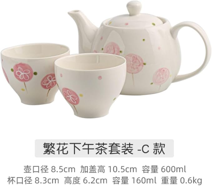 Thcbme 有釉下彩手绘茶壶陶瓷茶具一壶两杯套装酒店民宿花茶壶/kitchen plates kitchen utensils set kit chenaid kitchen pots dinner plates dinnerware sets/繁花套装-C款-50ml~600ml