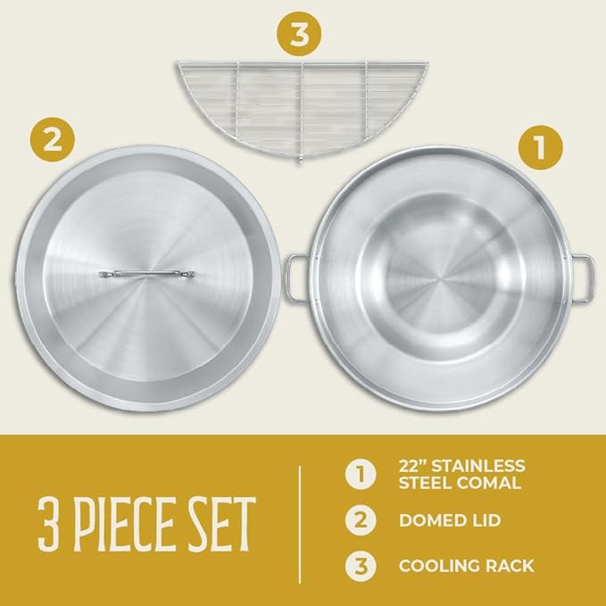 CONCORD Stainless Steel 3 Piece 22 Comal Cookware Set. Comales Discada Set