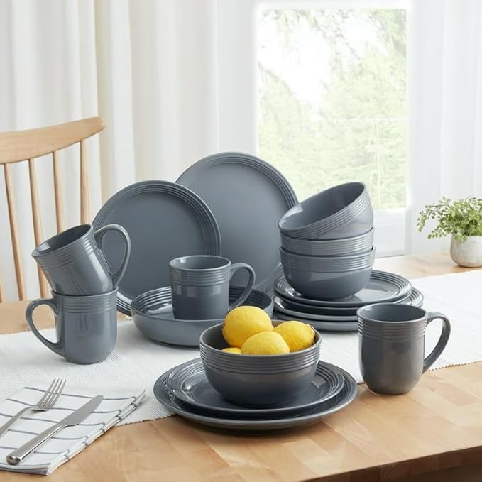 16-Piece Stoneware Dinnerware Set Round Tableware Household Bowl and Dish Combination