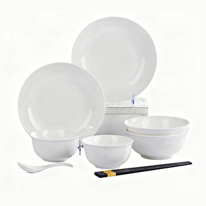 White Ceramic Dinnerware Set: Plates &amp Bowls for Kitchen Microwave &amp Dishwasher Safe Dishes Collection (10pcs)