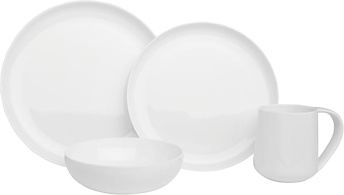 Everyday White by Fitz and Floyd Nevaeh Coupe 16 Piece Dinnerware Set Service for 4