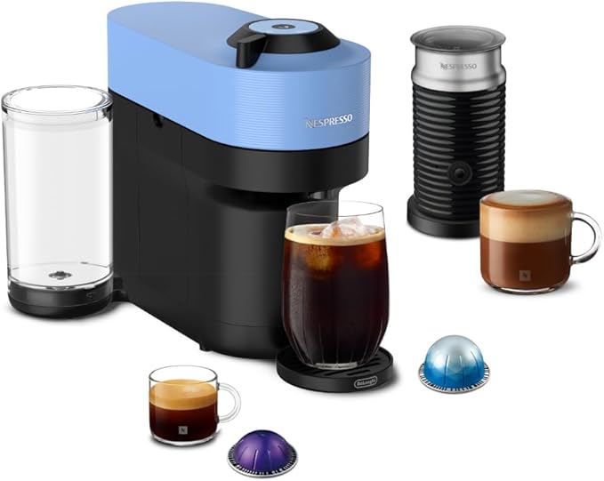 Nespresso Vertuo Pop+ Coffee and Espresso Machine by De'Longhi with Aeroccino Milk Frother Pacific Blue
