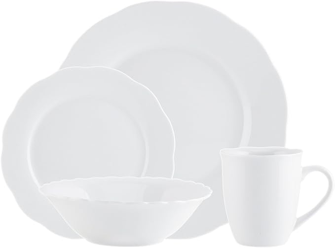 Godinger Dinnerware Set 4 Dinner Plates 4 Salad/Dessert Plates 4 Soup Bowls 4 Coffee Mugs 16 Piece Set Inglwnook White