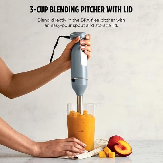 Power Duo Immersion Blender 650-Watt Motor with 3 Speeds Handheld Blender and Whisk for Soups Sauces and Smoothies