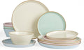 Famiware Saturn Dinnerware Sets Plates and Bowls Sets for 4 12 Pieces Stoneware Dish Set - Chip and Scratch Resistant Microwave and Dishwasher Safe Tableware Set Multi-color with Rim