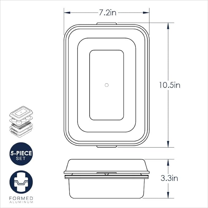 Nordic Ware Naturals 5 Piece Compact Pan Set Toaster Oven Counter Ovens Air Fryer and Broiler Safe Size for 1-2 Portions - Includes Rectangular Pan Muffin Pan Baking Sheet Broiling Rack and Lid