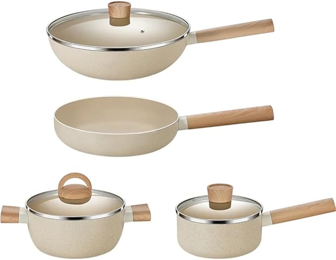Wok Frying Pan Stockpot Milk Pan Cookware Set Metal Glass See Through Lid Non Stick Cooking Pot Set CookwareFourPiece SetFourPiece Set