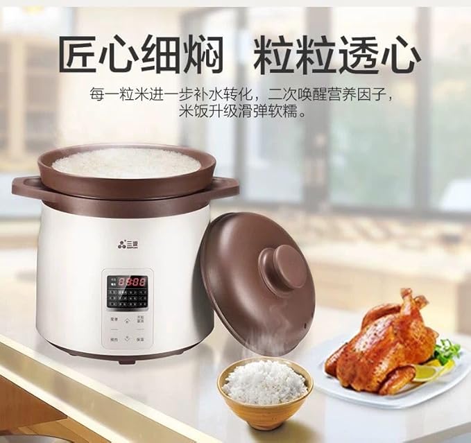 SanYuan 5L Ceramic Rice Cooker and Electric Stew Cooker 12-in-1 Smart Slow Cooker with Inner Clay Pot 700W 24H Timer &amp Keep Warm Baby Food Herbal Soup Maker – TGD50-SA21
