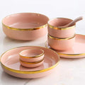 9 Pieces for 2 People Pink Phnom Penh Porcelain Dinner Set Ceramic Plate Bowl Tableware Combination Set