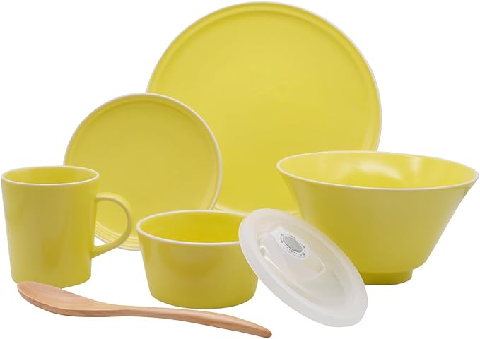 aito 567-508 Mino Ware Ciel Tableware Set Living Alone 6-Piece Set Yellow Dishwasher Microwave Safe Made in Japan