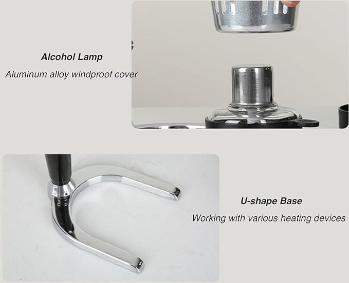 Generic 5-Cup Siphon Coffee Maker BS Glass Syphon Coffee Pot Vacuum Coffee Maker Retro Vintage Siphon Coffee Brewer 600ml Capacity with Stainless Steel Bracket Base Clear HWN853