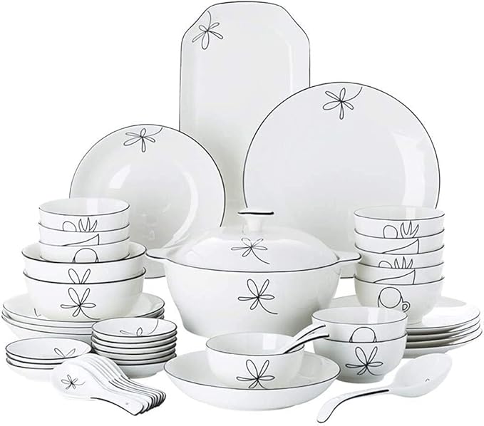 60-Pieces Porcelain White Dinnerware Sets - Dinner Plates And Bowls Sets Ceramic Dishes Set Service For 8/10/12 Creative Series Dinner Plates