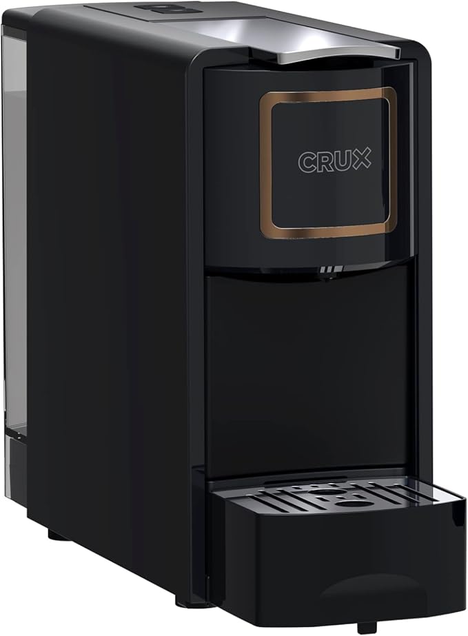 Crux Espresso Machine for Nespresso Pods - Programmable Coffee Brewer Capsule Compatible with Large Removable Water Tank and Drip Tray Black and Copper