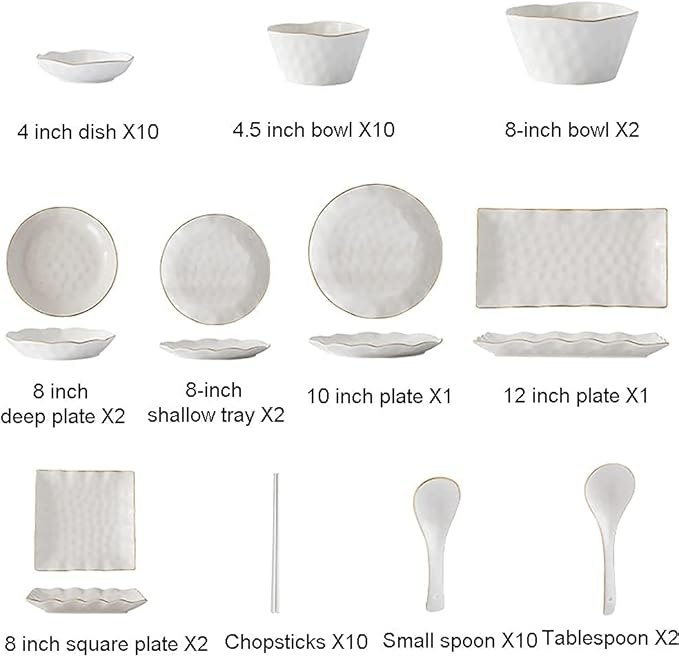 Classic 52 Pcs Dinnerware Sets Nordic Style Bone Porcelain Tableware Set With Plates Dish And Bowls Green White Ceramic Dinner Set With Gold Rim For Home Kitchen