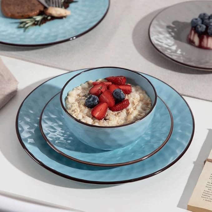 16 Stoneware Dinnerware Set with Dinner Plate Dessert Bowl Mug Tableware