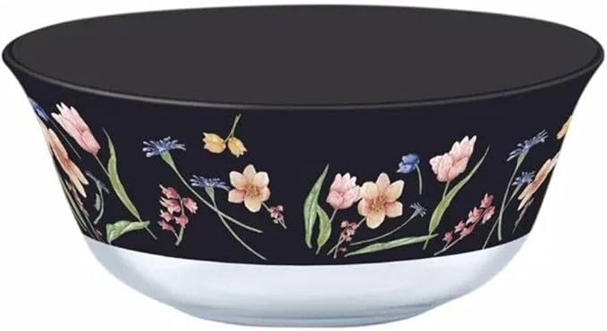 Carina Minuet Black Glass Dinnerware Set of 44 for 6 pers. Dessert Plate Dinner Plate Deep Plate Salad Bowls Decanter with Glass Mug and Saucer