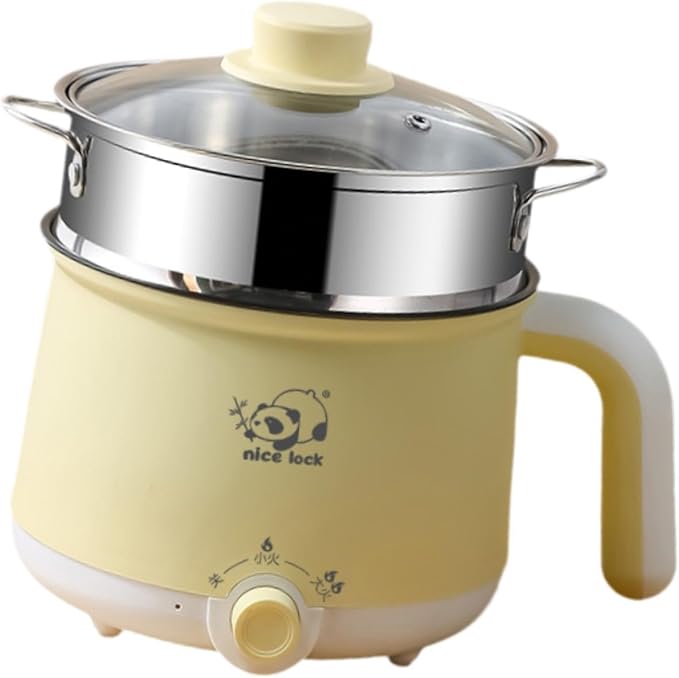 Generic Electric Cooking Pot Raman Cooker Stainless Steel Mini Travel Cooker Portable Cooking Pot for Dumpling Steak Soup Fry Oatmeal steel steamer