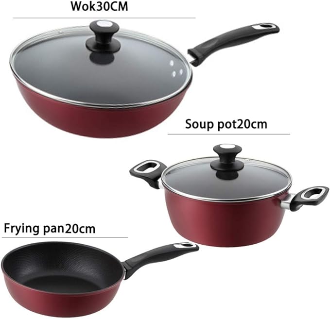 Cookware Set Pan &amp Pot Set 3 Piece Stock Pot Saute Pan SaucepanGlass Lid Induction NonstickSuitable for All Types of Heat Sources Including Induction cookers Non St