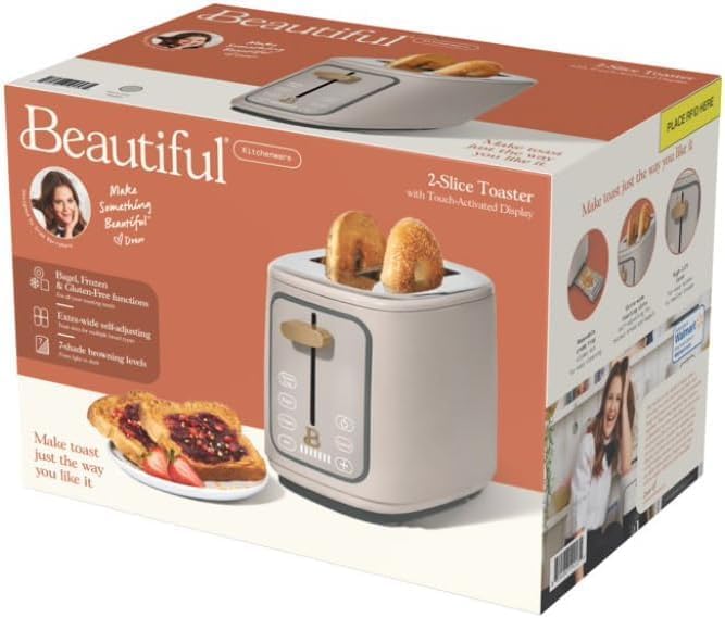 Drew Barrymore Porcini Taupe Icing 2-Slice Toaster with Touch &amp Activated Display