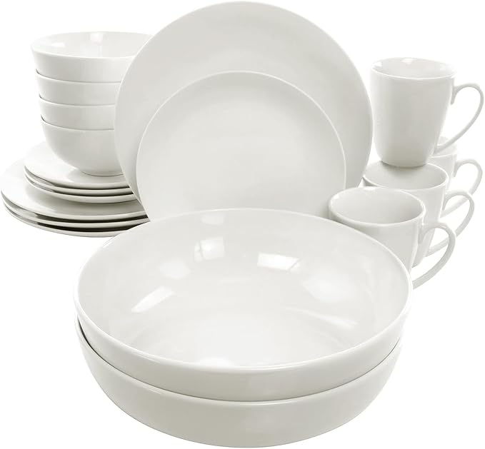 32 Piece White Porcelain Dinnerware Set with 2 Serving Bowls – Service for 6 Microwave &amp Dishwasher Safe Elegant Plate and Bowl Set for Everyday Use or Entertaining