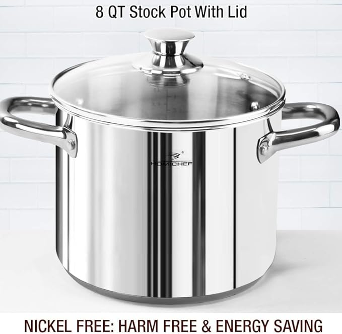 HOMICHEF 14-Piece Nickel Free Stainless Steel Cookware Set - Nickel Free Pots and Pans Set - Non-Toxic Healthy Induction Cookware