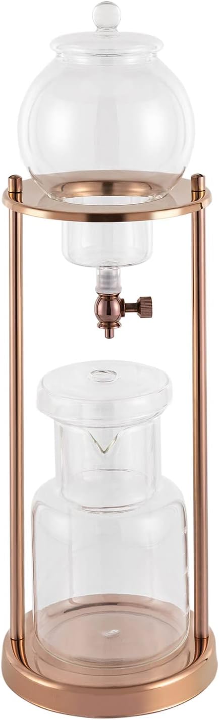 Iced Coffee Cold Brew Drip Tower Coffee Maker Ice Coffee Machine Cold Brew Dripper Iced Coffee Brewer Maker 8 cup (Gold)