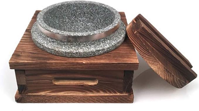 Jangsoo Gopdol Natural Stone Pot Dolsot Pot with Wood Lid for Nutrition Rice Steamer For 1~2 Person.
