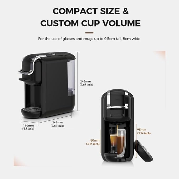 4-in-1 Pods Coffee Maker 19Bar Compact Design Fast Brew Hot/Cold Single Serve Espresso Machine for K Cup PodsNes Original/DG Capsule and Ground Coffee at Home or Office (Black)