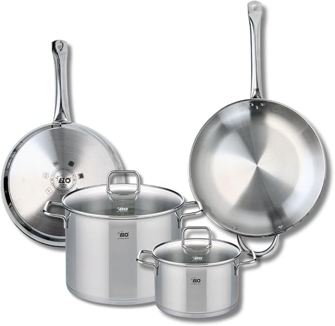ELO 9509150 Cookware Set 4 Pieces 2 Frying Pans 28 and 32 cm and 2 Saucepans 20 and 26 cm Elo Profi Citrine Stainless Steel Induction