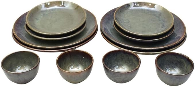 Ceramic Navhara Dinner Set of 12 Piece for Family of 4 | Handcrafted Ceramic Glossy Finish Dinner Set | Microwave/Dishwasher Safe | Plates and Bowls Set for Dining Gift (3x10 Inch)