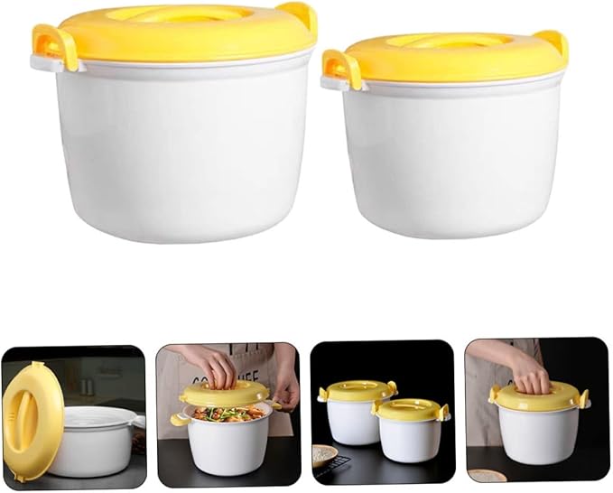 Cabilock 2pcs Microwave Rice Cooker Steamer Set Multifunctional Lunch Box for Rice Noodles and Veggies Portable Design for Home Cooking and Meal Prep