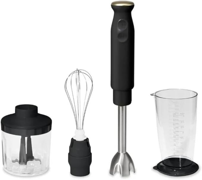 Cordless Hand Blender with 2-Cup Chopper Whisk &amp Large Measuring Cup Perfect for Cooking Smoothies Sauces Purees and Meal Prep (Black Sesame)