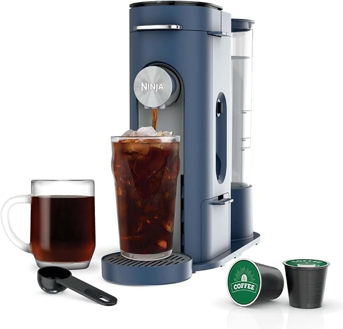 Ninja Pods &amp Grounds Single-Serve Coffee Maker K-Cup Pod Compatible 56-oz. Reservoir 6-oz. Cup to 24-oz. Travel Mug Brew Sizes Iced Coffee Maker Navy PB041NV