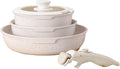 5pcs Pots and Pans SetNonstick Cookware Set Detachable Handle Outdoor Wheat Rice Stone Non Stick Pot Set Milk Pot with Lid Flat Bottom PotOven Safe (White)