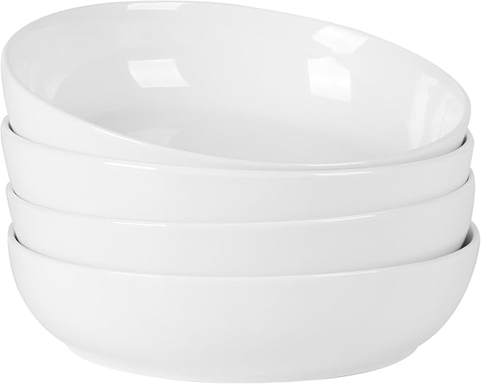Gibson Home Zen Buffet 4-Piece 41oz Salad Bowls Porcelain Ceramic Chip and Scratch Resistant Pasta Bowl Serving Bowls Soup Bowls Set Large Capacity Dishwasher &amp Microwave Safe White