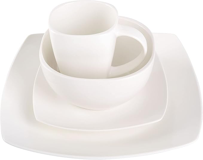 Gibson Soho Lounge Square Porcelain Chip and Scratch Resistant Dinnerware Set Service for 4 (16pc) White