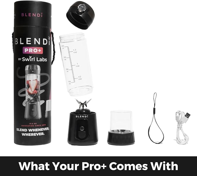 BLENDi Pro+ Portable Blender (17.5oz Black) – Upgraded Ice Crushing 120W Motor USB-C Rechargeable Cordless Personal Blender Smoothies &amp Shakes – BPA-Free ravel-Friendly (NEW)