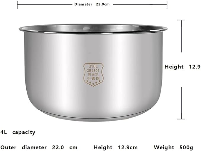 Electric Pressure Cooker Liner Compatible With Midea Electric Pressure Cooker 316L Stainless Steel Liner 4L 5L 6L Inner Thickening General(4L)