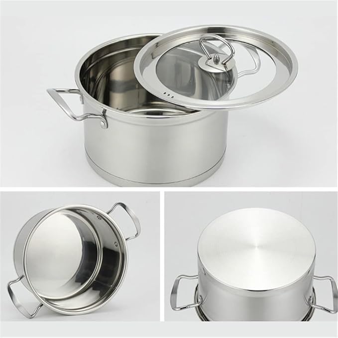 Cookware Set Combination Stainless Steel Wok Soup Pot Milk Pot Frying Pan Gift Set Pot of Household (Color : Silver Size : 3pots set)