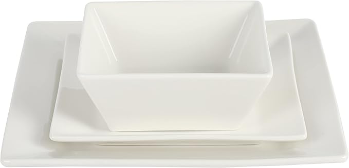 Gibson Home Zen Buffet Hard Square Porcelain Chip and Scratch Resistant Dinnerware Set White Service for 8 (24pcs)
