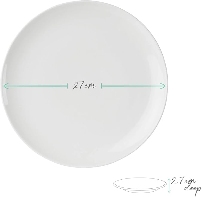 Anders and White 'Coupe' - White Vegan Friendly Bone China Dinner Set. 12 Pieces Dinnerware Set. Contains 4X Dinner Plates Side Plates and Bowls.