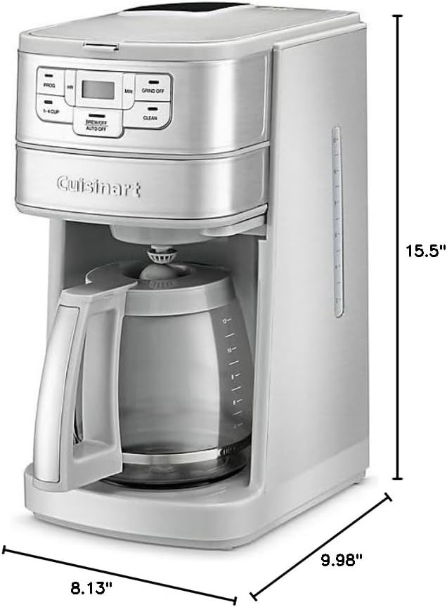 Cuisinart Stainless Steel Automatic Grind and Brew 12-Cup Coffeemaker with 24-Hour Programmability 1-4 Cup Setting and Glass Carafe