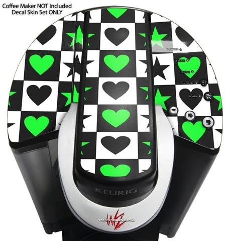 Decal Style Vinyl Skin compatible with Keurig K40 Elite Coffee Makers Hearts And Stars Green (COFFEE MAKER NOT INCLUDED)