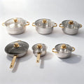 Cookware Set Stainless Steel Rustproof Nonstick Pan Pot Set with Gold Handle Multi - Size Kitchen Pots - Durable Energy Efficient Stylish Design Suitable for All Stovetops (Gold Handle)