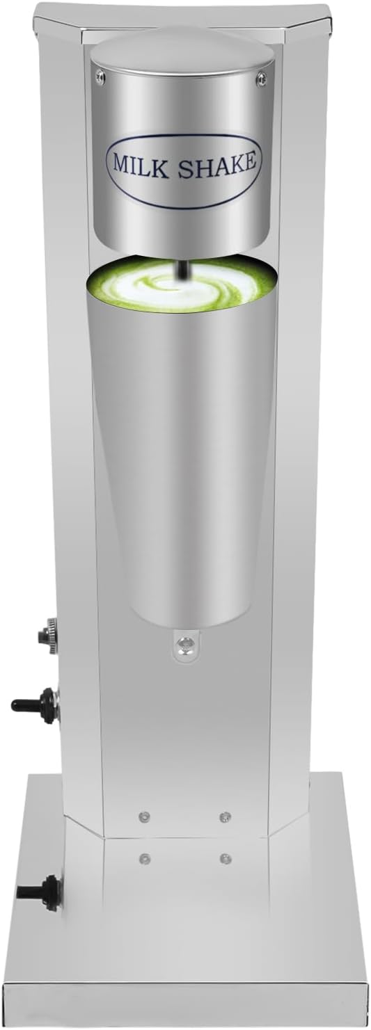 Stainless Stee Single Head Milkshake Mixer Electric Milkshake Machine Commercial Frozen Milk Shake Drink Machine 180W Countertop Smoothie Maker Blender with 2 Blending Speeds