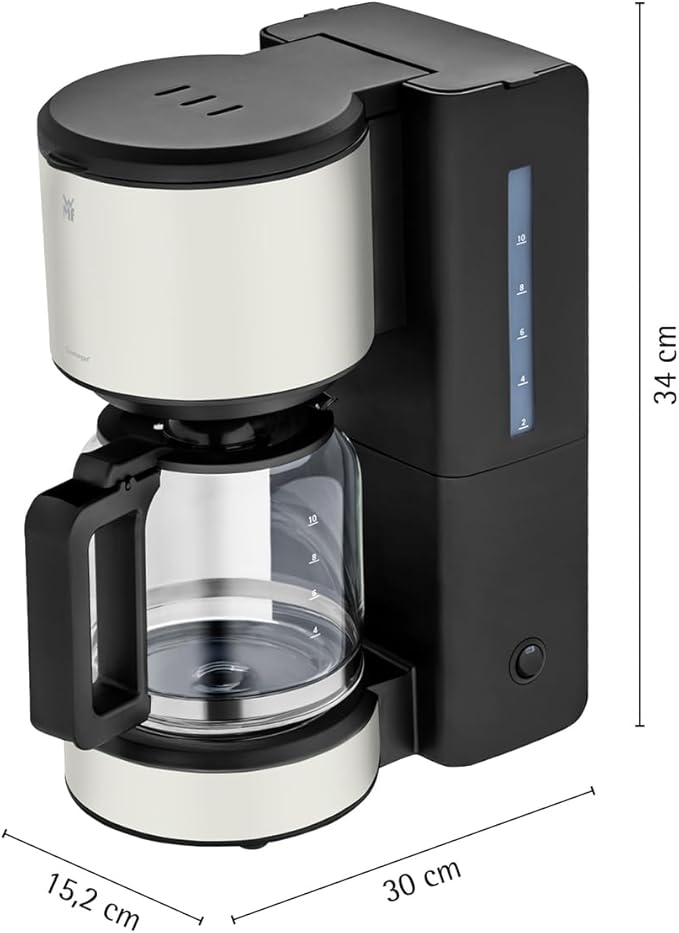 WMF Stelio Aroma Filter Coffee Maker with Glass Carafe Filter Coffee 10 Cups Stainless Steel Coffee Maker Drip Resistant Heating Plate Auto Shut Off 1000 W Matte Grey