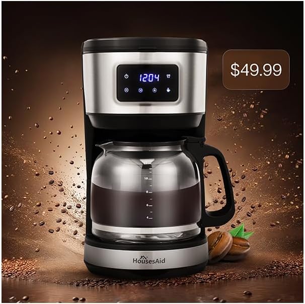 12 Cup Programmable Coffee MakerTouchscreen Drip Coffee Maker-12 Cup Keep-Warm Function Auto Shut-OffStainless Steel ConstructionPermanent FilterIdeal for Home and Office Use