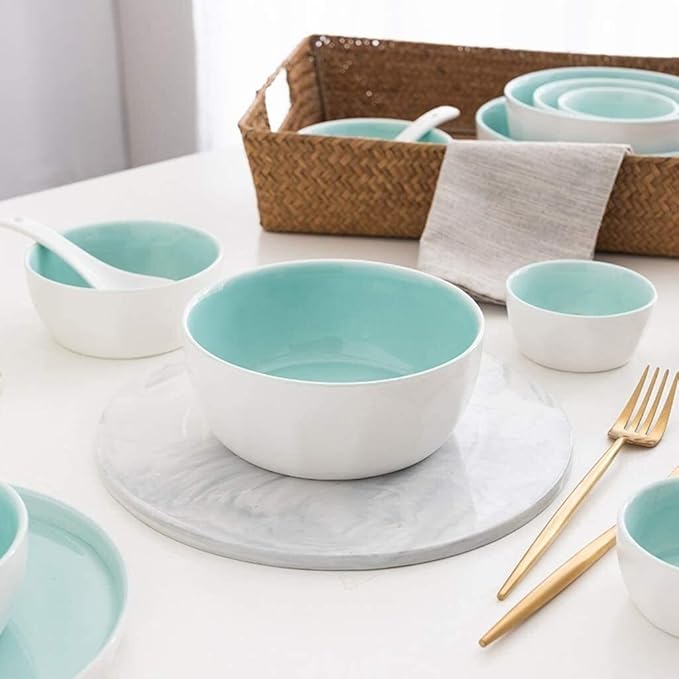 Ceramics Dinner Set Kitchen and Dining Service Fine Porcelain Kitchen Dinnerware Set Dinner Salad Appitizer Dessert Plate Bowls Plates and Bowls Set for Picnic RV Use Creativity Villa Table Decor